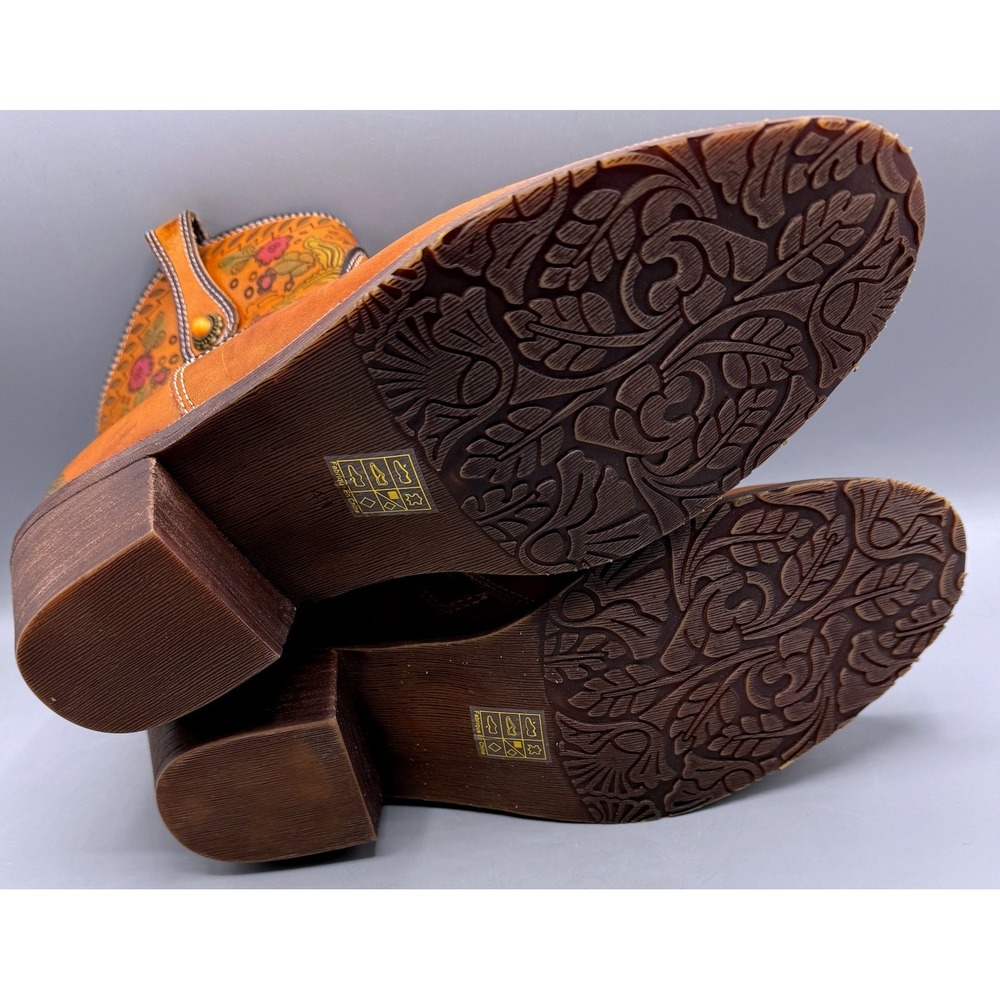 L'Artiste Spring Step Galop-CA Tan Leather Floral Western Ankle Boots Womens 41 - Picture 11 of 16